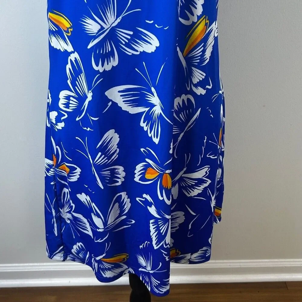 Adidas Farm Rio Butterfly Dress Womens Medium Blue Floral Short Sleeve T-Shirt